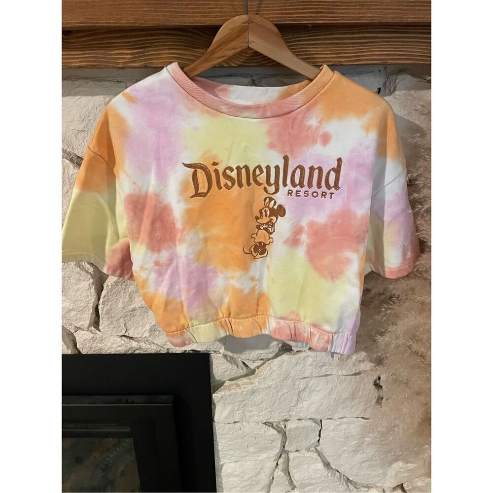 Disney Womens Multicolor Tie Dye Minnie Mouse Embroidered Cropped Sweatshirt XL